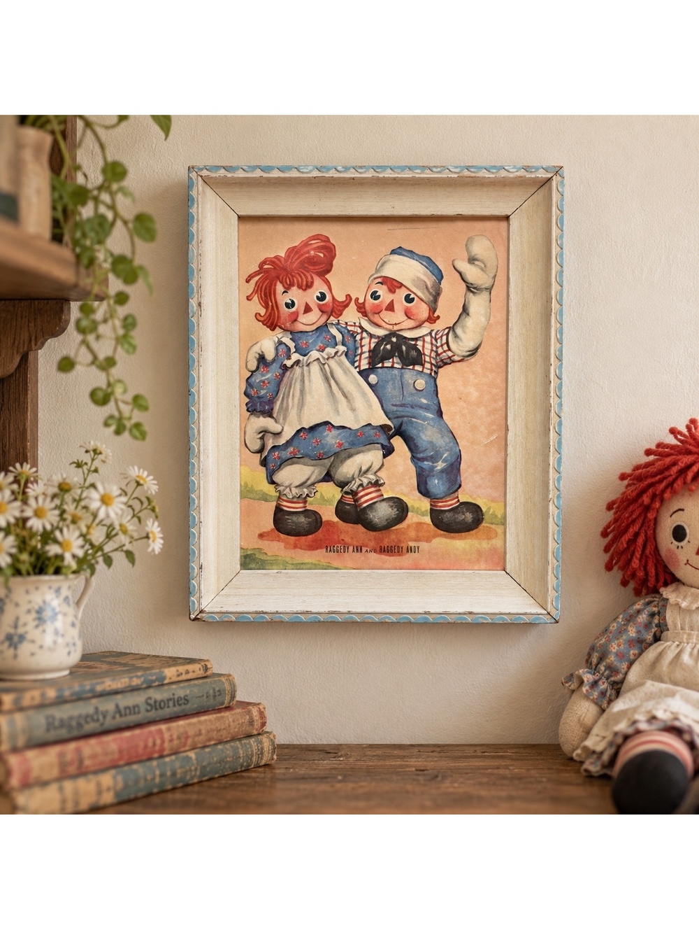 Vintage Raggedy Ann & Andy Framed Print 9.5x7.5 Nursery Decor George Newell